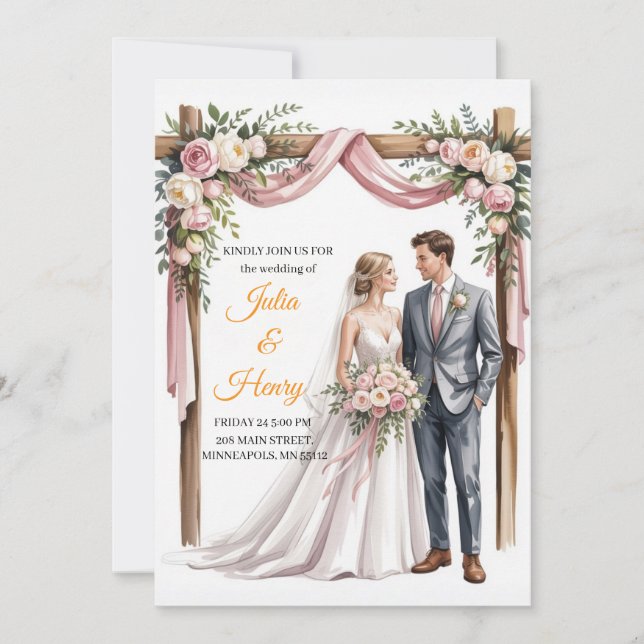 Faire-Part de Mariage Floral Élégant | Jardin Roma (Devant)