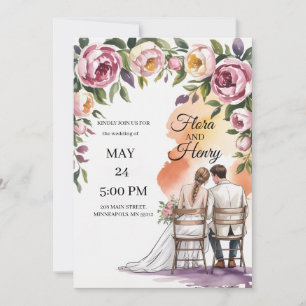 Faire-part de mariage floral élégant Jardin roma