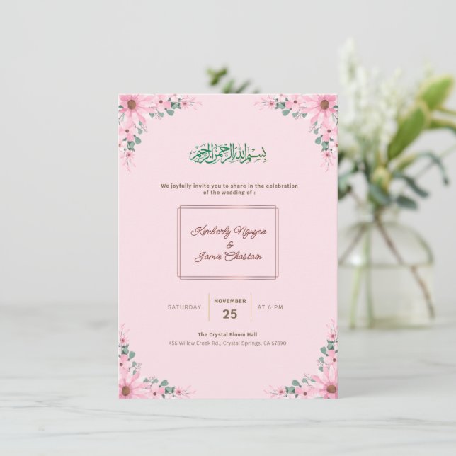 Faire-part de mariage floral élégant | Moderne et  (Debout devant)