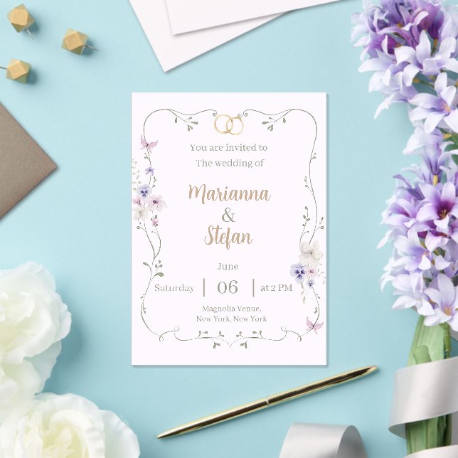 Faire-part de mariage floral élégant modifiable su (Insitu (Mariage))