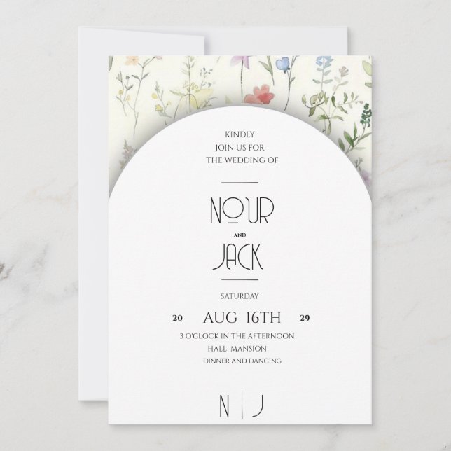 Faire-part de mariage floral élégant – Personnalis (Devant)
