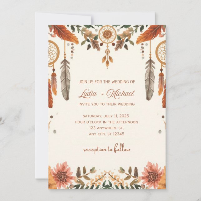Faire-part de mariage floral élégant | Rustique Bo (Devant)