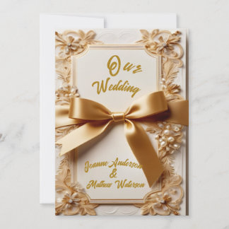 Faire-part de mariage floral embossé avec nœud en 