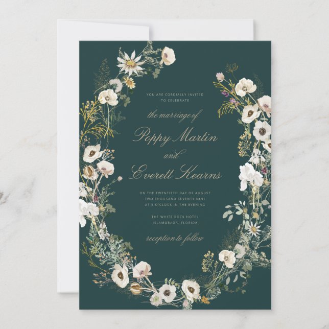 Faire-part de mariage floral émeraude et crème Pop (Devant)