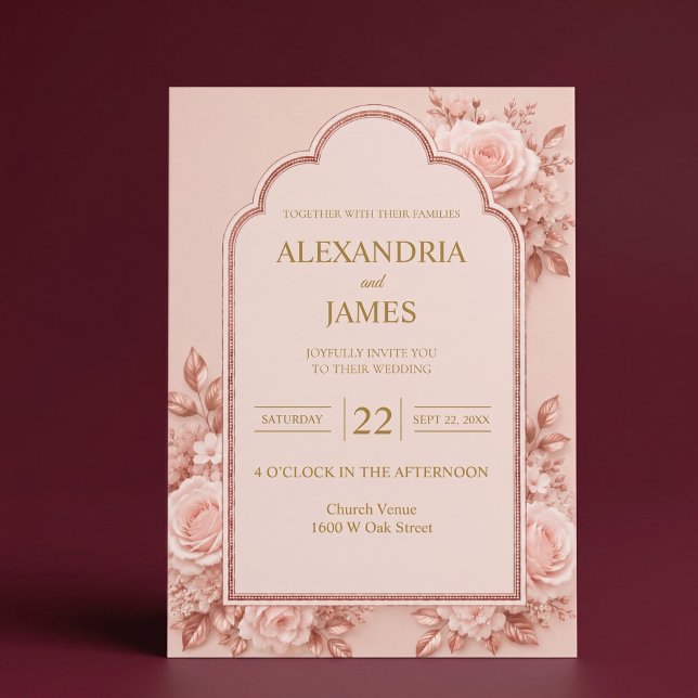 Faire-part de mariage floral en or rose (Créateur téléchargé)
