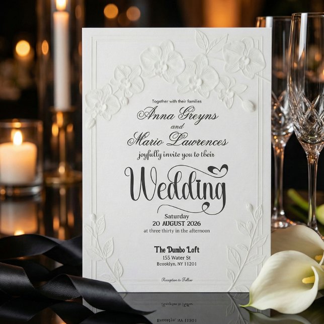 Faire-part de mariage floral en relief blanc faux  (Créateur téléchargé)