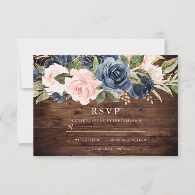 Faire-part de mariage floral en rose sauge et bleu (Devant)