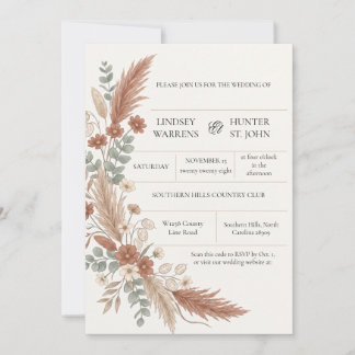 Faire-part de mariage floral en terre cuite Boho