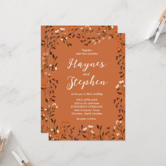 Faire-part de mariage floral en terre cuite rustiq