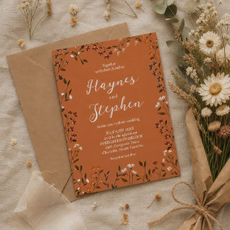 Faire-part de mariage floral en terre cuite rustiq