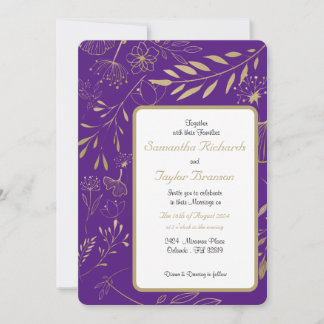 Faire-part de mariage floral feuille d'huile d'or