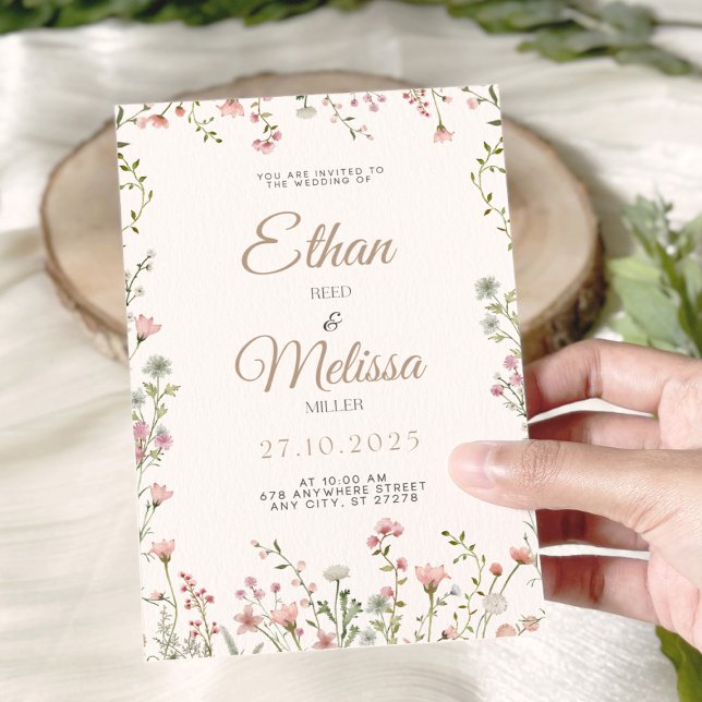 Faire-part de mariage Floral fleur sauvage (Editable Wedding Invitation Template-Wildflower Design)