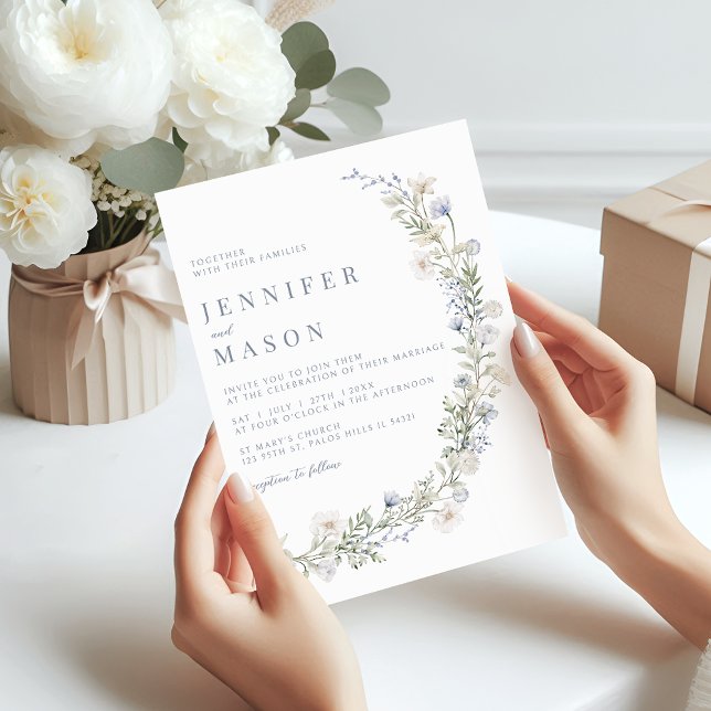Faire-part de mariage floral fleur sauvage bleu ru (Créateur téléchargé)
