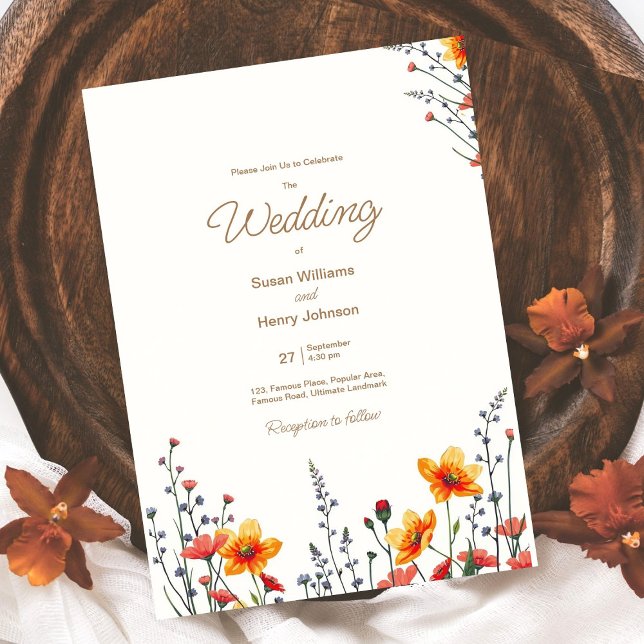 Faire-part de mariage Floral fleur sauvage | Coule (best wedding card design | Fall season colors |  calligraphy watercolor wildflowers | custom )