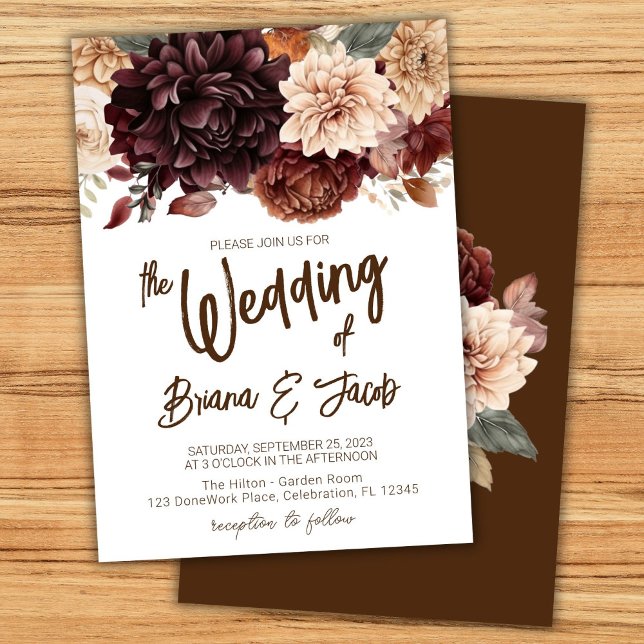 Faire-part de mariage floral Fleurs beige marron (Créateur téléchargé)