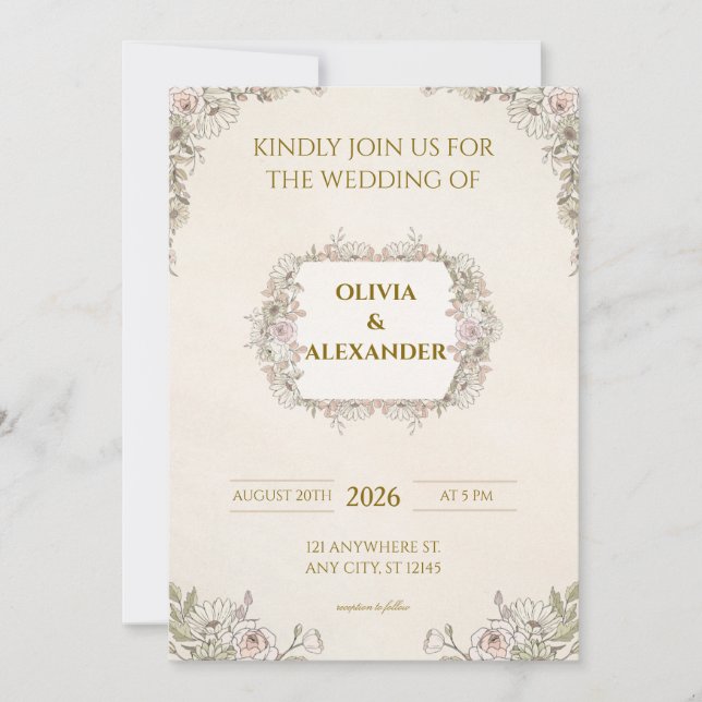 Faire-part de mariage floral Fleurs chaleureuses (Devant)