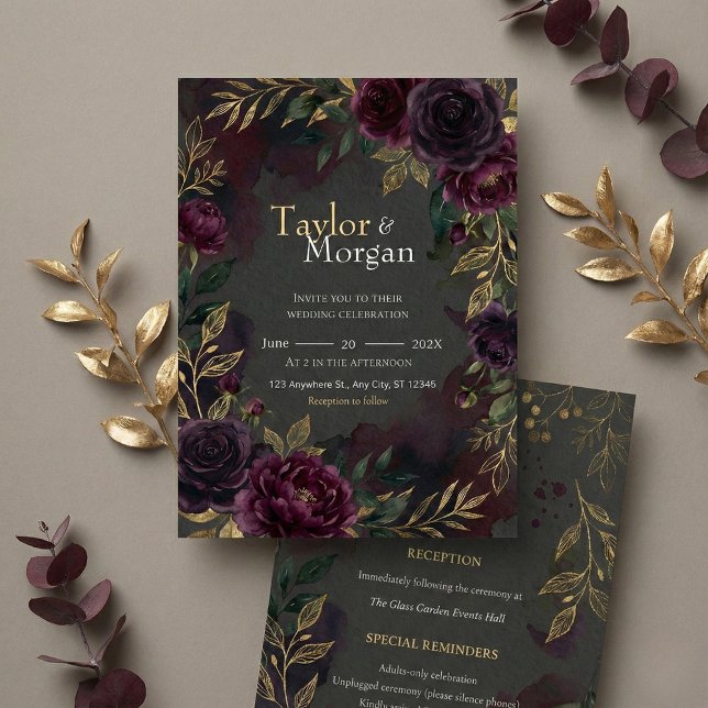 Faire-part de mariage floral foncé (Créateur téléchargé)