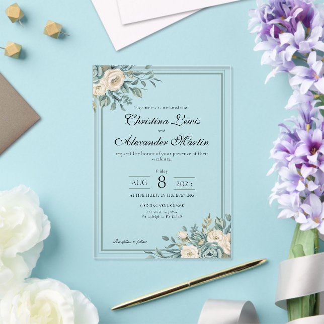 Faire-part de mariage floral formel en acrylique c (Insitu (Mariage))