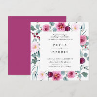 Faire-part de mariage floral fuchsia de cadre