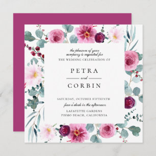 Faire-part de mariage floral fuchsia de cadre