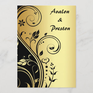 Faire-part de mariage Floral Gold & Black