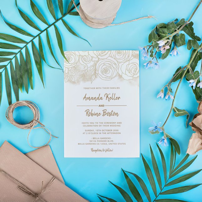 Faire-part de mariage Floral Gold Strokes (Créateur téléchargé)