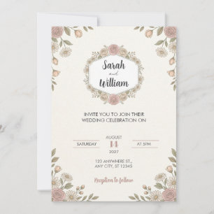 Faire-part de mariage floral hexagonal rose rose p