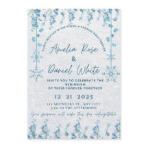 Faire-part de mariage floral hivernal bleu