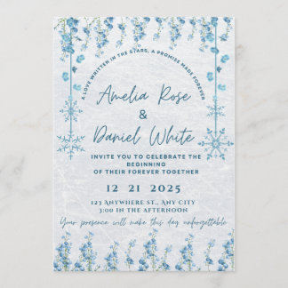 Faire-part de mariage floral hivernal bleu