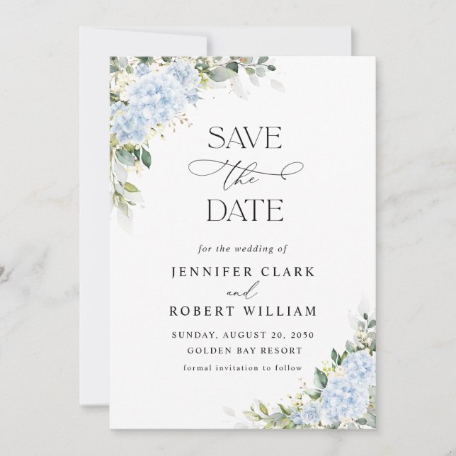 Faire-part de mariage floral Hydrangea Bleu (Devant)