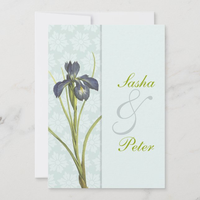 Faire-part de mariage Floral Iris Bleu (Dos)