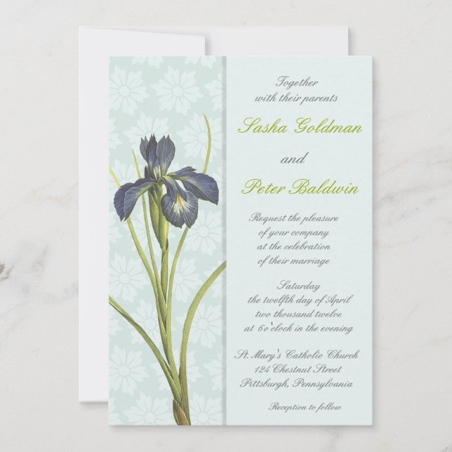Faire-part de mariage Floral Iris Bleu (Devant)