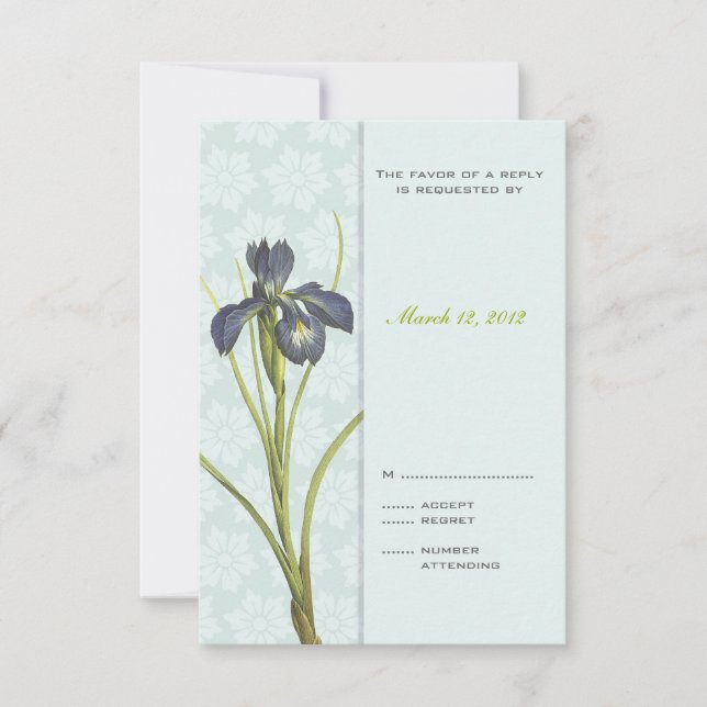 Faire-part de mariage Floral Iris bleu RSVP 2 (Devant)