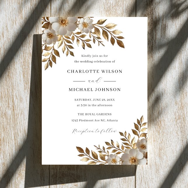 Faire-part de mariage floral Ivory Gold Bloom  (Créateur téléchargé)