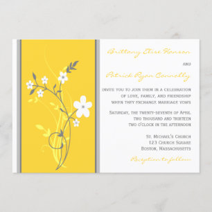 Faire-part de mariage floral jaune, gris, blanc