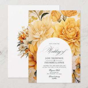 Faire-part de mariage floral jaune, orange et ivoi