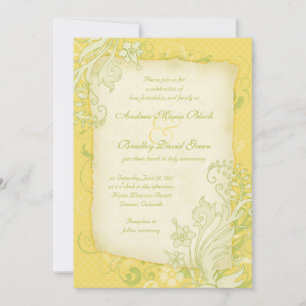 Faire-part de mariage floral jaune, vert et ivoire