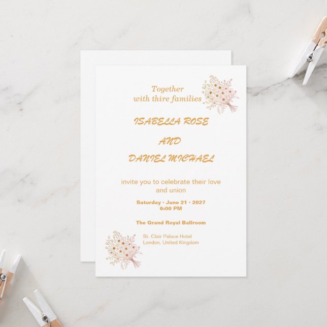 Faire-part de mariage floral Kraft marron rustique (Devant/Arrière en situation)