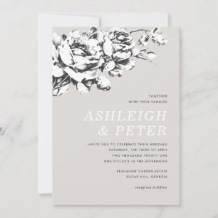 Faire-Part de Mariage Floral La Vie en Rose - Gris
