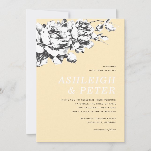 Faire-Part de Mariage Floral La Vie en Rose - Jaun (Devant)