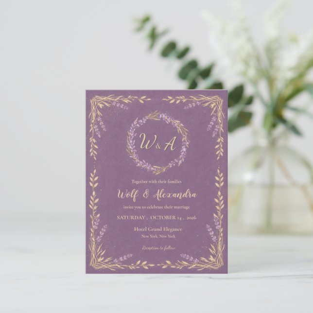 Faire-part de mariage floral lavande (Debout devant)