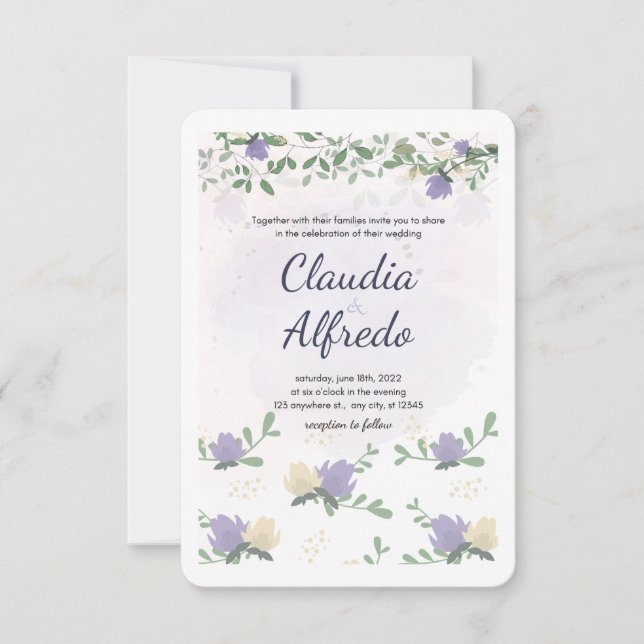 Faire-part de mariage floral lavande (Devant)