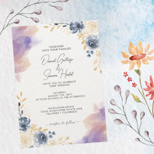 Faire-part de mariage floral lavande bleu romantiq