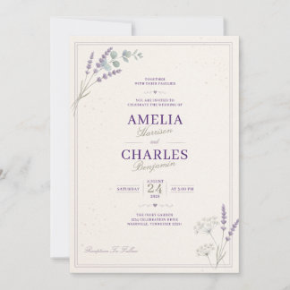 Faire-part de mariage floral lavande élégant