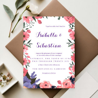 Faire-part de mariage floral lavande et rose