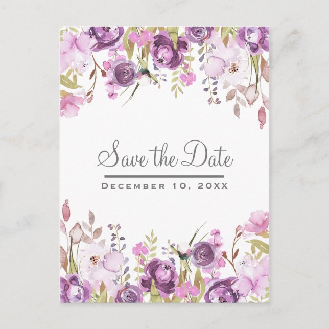 Faire-part de mariage floral lavande lilas violet (Devant)