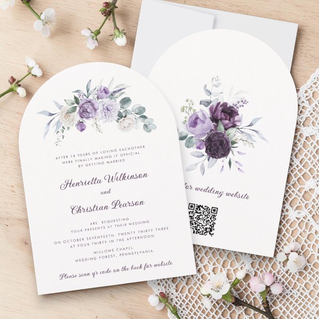 Faire-part de mariage floral lavande QR site web (Créateur téléchargé)
