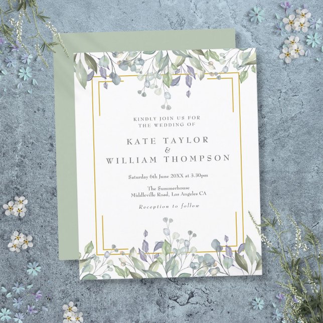 Faire-part de mariage floral lilas verdure Budget (Budget Greenery Lilac Floral Wedding Invitation)