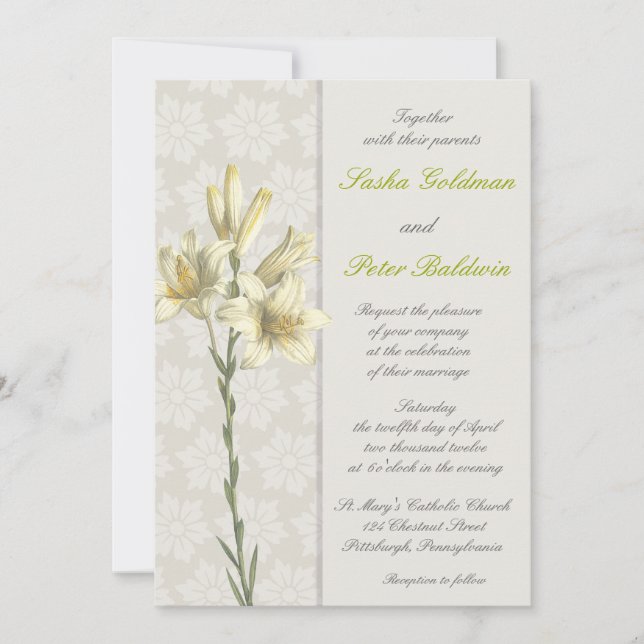Faire-part de mariage Floral Lillies Blanches (Devant)