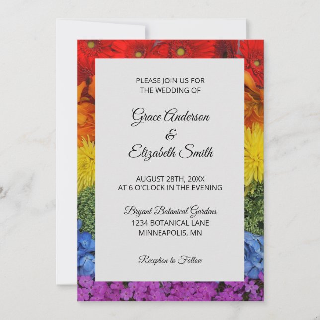 Faire-part de mariage floral Love Is Love Pride (Devant)